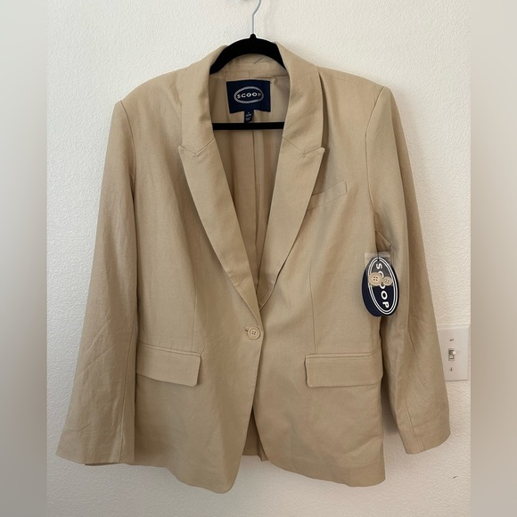 Jackets & Blazers - Scoop Size L Linen Blend Tan Boxy Fit Blazer